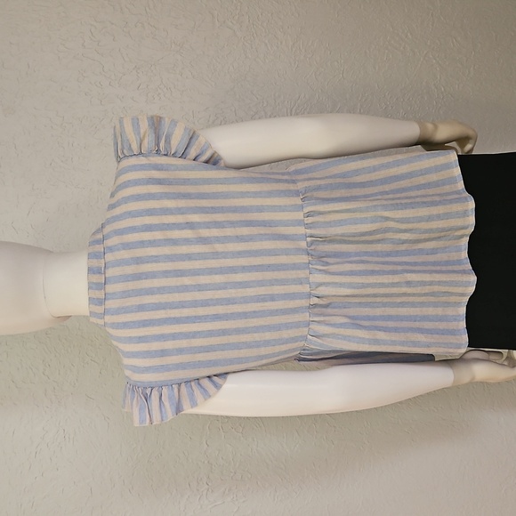 KINDRED Striped Ruffle Sleeve Floral Embroidered Peasant Peplum Babydoll Top - Picture 6 of 8